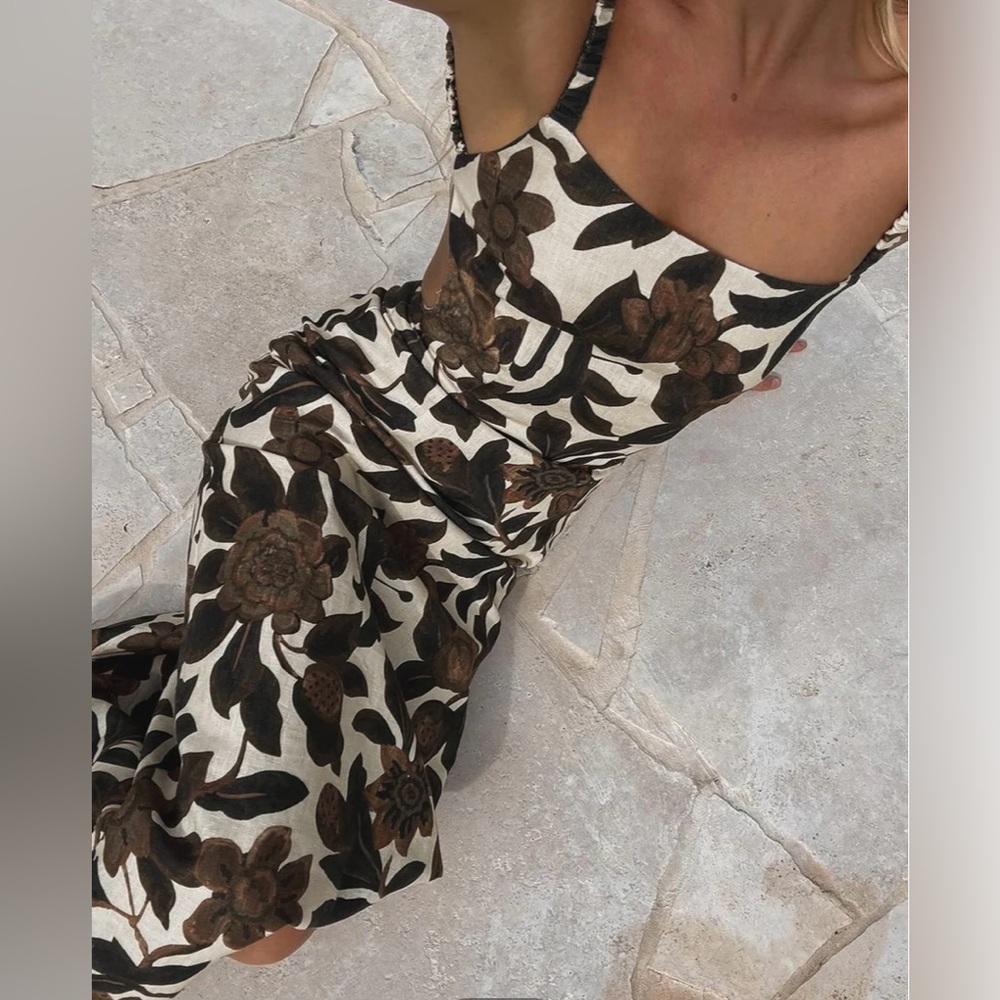 Commense Backless Print Split Zipper Dress